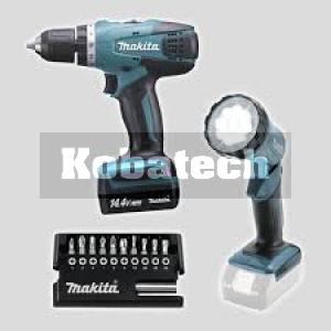 Makita Sada náradia DF347DWLX1 Vrtací skrutkovač+lampa BML802+sada bitov