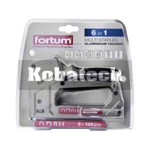 Fortum Pištoľ sponkovacia 5-funkčná, spony 8-14x1,2mm, 6-14x0,75mm, U 10-14x1.2mm, I 15x1.2mm, nastaviteľný tlak HI/LOW, 4770704