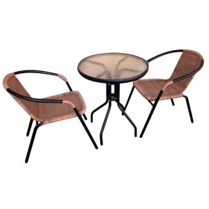 Balkónová sada  ALESIA, hnedá, stôl 70x60 cm, 2x stolička 52x55x73 cm, oceľ, 802050