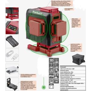 Fortum Vodováha laserová samonivelačná, 3D, zelený laser, max. 30m / +-0,3mm/m, 5,2Ah Li-ion 4780216