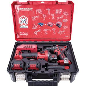 Worcraft Set XCUBE001 Toolbox, skrutkovač + uhlová brúska 125 mm, 2x 4.0 Ah akumulátor, 1x nabíjačka, 114870
