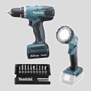 Makita Sada náradia DF347DWLX1 Vrtací skrutkovač+lampa BML802+sada bitov